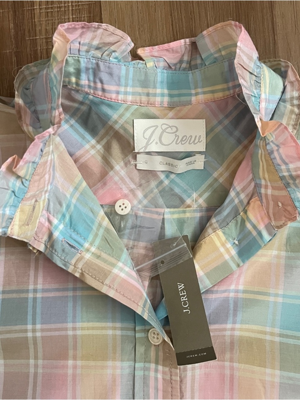 J Crew Women's Pastel Plaid Ruffle Neck Silk Blend Button Down Top Size S NWT - Picture 7 of 12